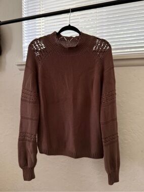 Neuflora women's cocoa colored mock neck detailed knit sweater